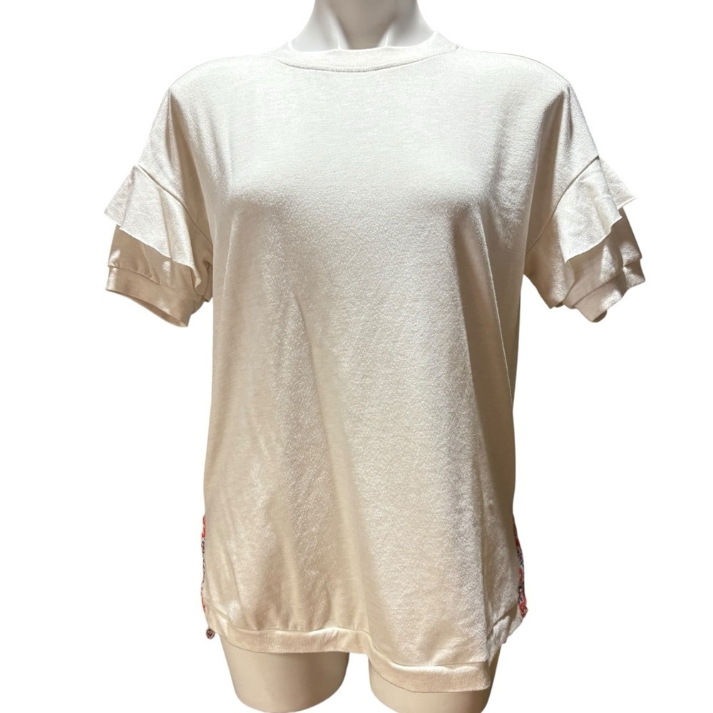 Matilda Jane XS Cream Ruffle Sleeve Tunic Top Floral Side Tie Detail